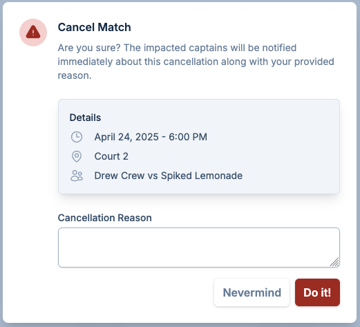 cancel match form screenshot