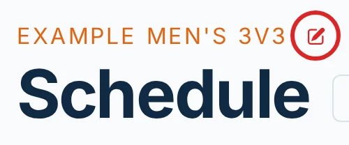 League name with the rename pencil circled in hoops.love, a basketball league management app