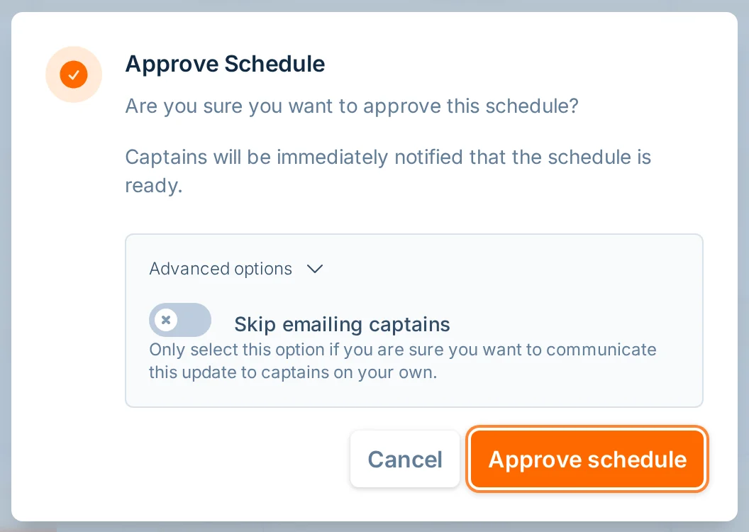 Approve Schedule dialog in hoops.love, a basketball scheduling review tool for league managers